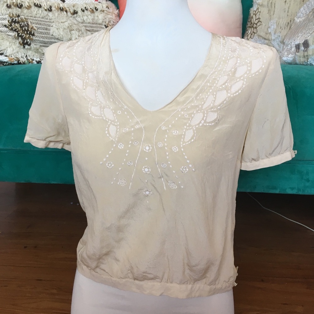 Jane Birkin ivory silk embroidered blouse